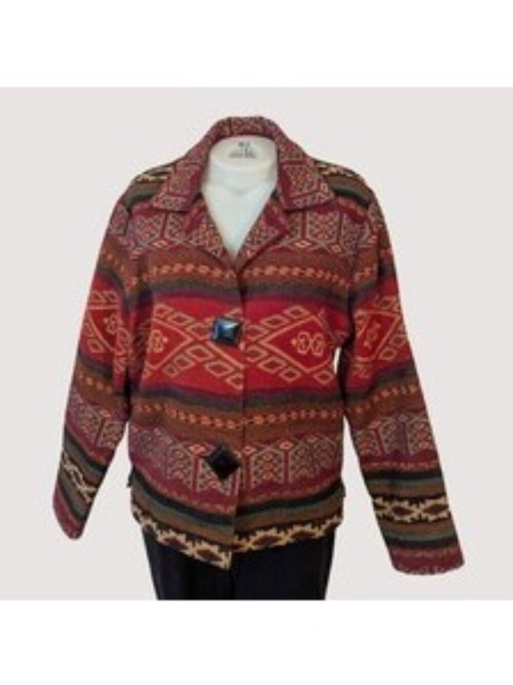 1990s Painted Pony Aztec Tapestry Cropped Jacket Large Buttons - Medium